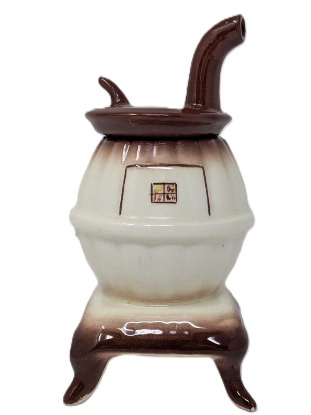 Brock of California Pot Belly Stove Jam Jelly Jar Beige Brown 50s Farmhouse